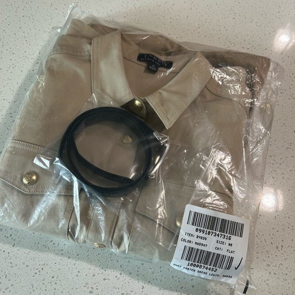 J.Crew Twill Khaki Snap Collared Fit Flare Shirtdress Size 00 BY839 NEW - Picture 13 of 15